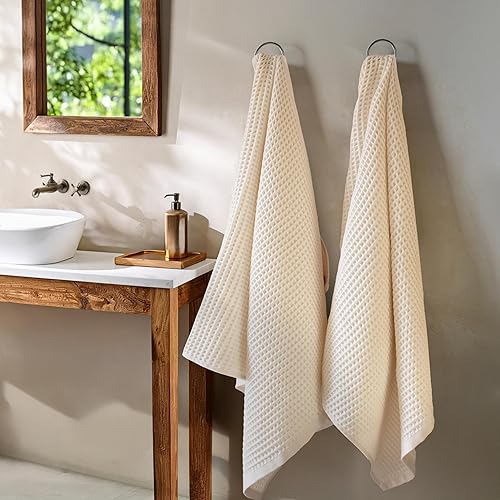 Miniatura 2 de PÜSKÜL - Juego de 2 toallas de baño de punto gofre de alta calidad, 100% algodón turco, de secado rápido, absorbentes, ligeras, delgadas, de 32 x 63