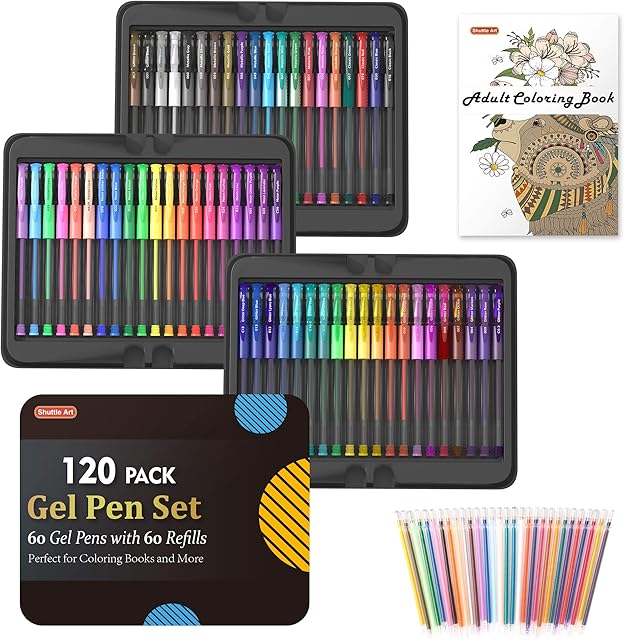 Gel Pens, Shuttle Art 120 Pack Gel Pen Set Packed in Metal Case, 60 Unique Colours with 60 Refills for Adults Colouring Books Drawing Doodling Crafts Scrapbooking Journaling