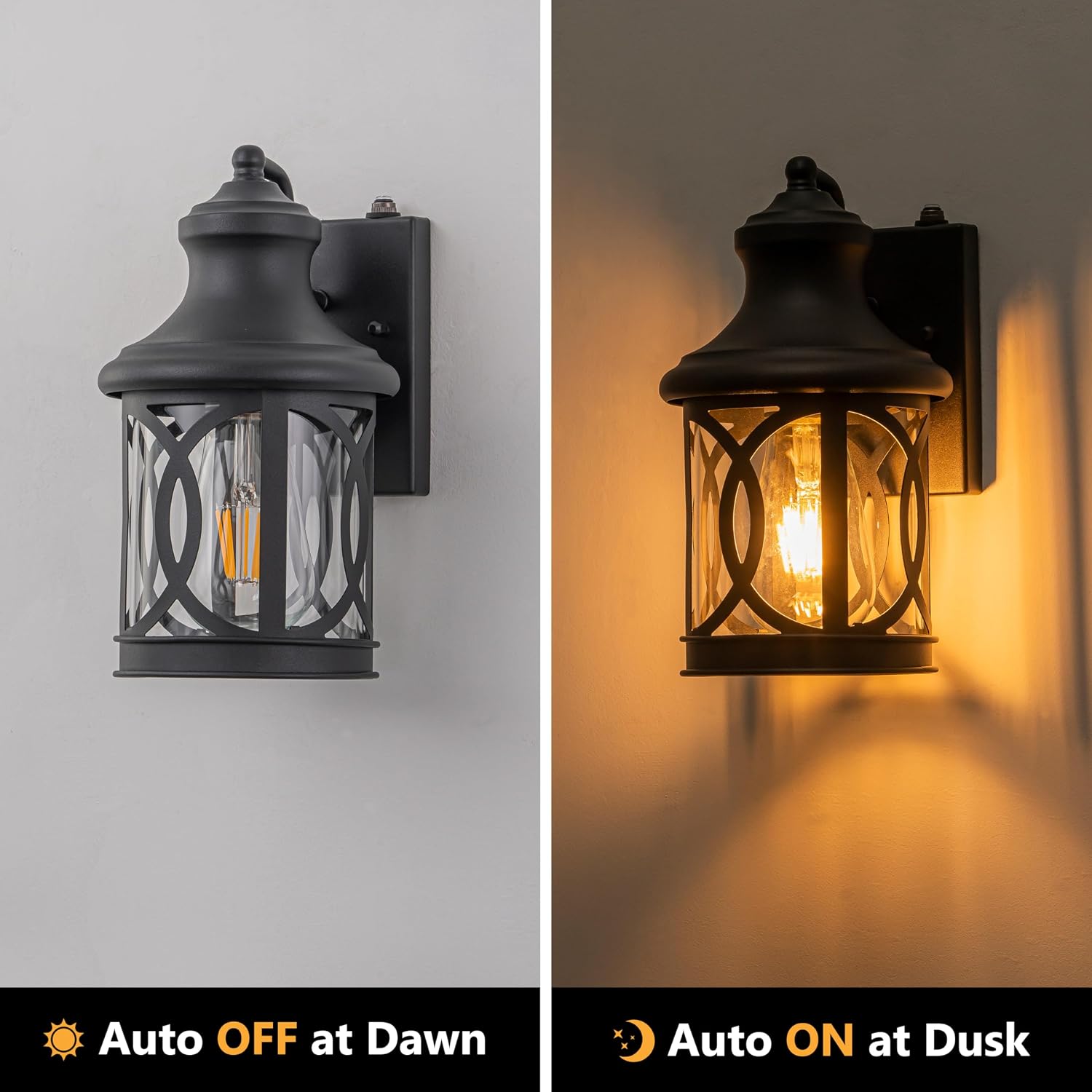 Outdoor Wall Lights with Dusk to Dawn, Exterior Wall Lanterns Lighting Fixtures Porch Sconces Matte Black Wall Mount Outdoor Lights with Photocell for Patio Yard Front Porch Garage, 2-pack