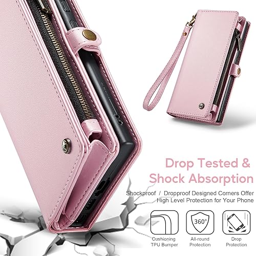 Miniatura 6 de ASAPDOS Funda para iPhone 15 Pro Max, correa de piel sintética de gamuza retro y funda cruzada con cierre magnético, bloqueo RFID, tarjetero y