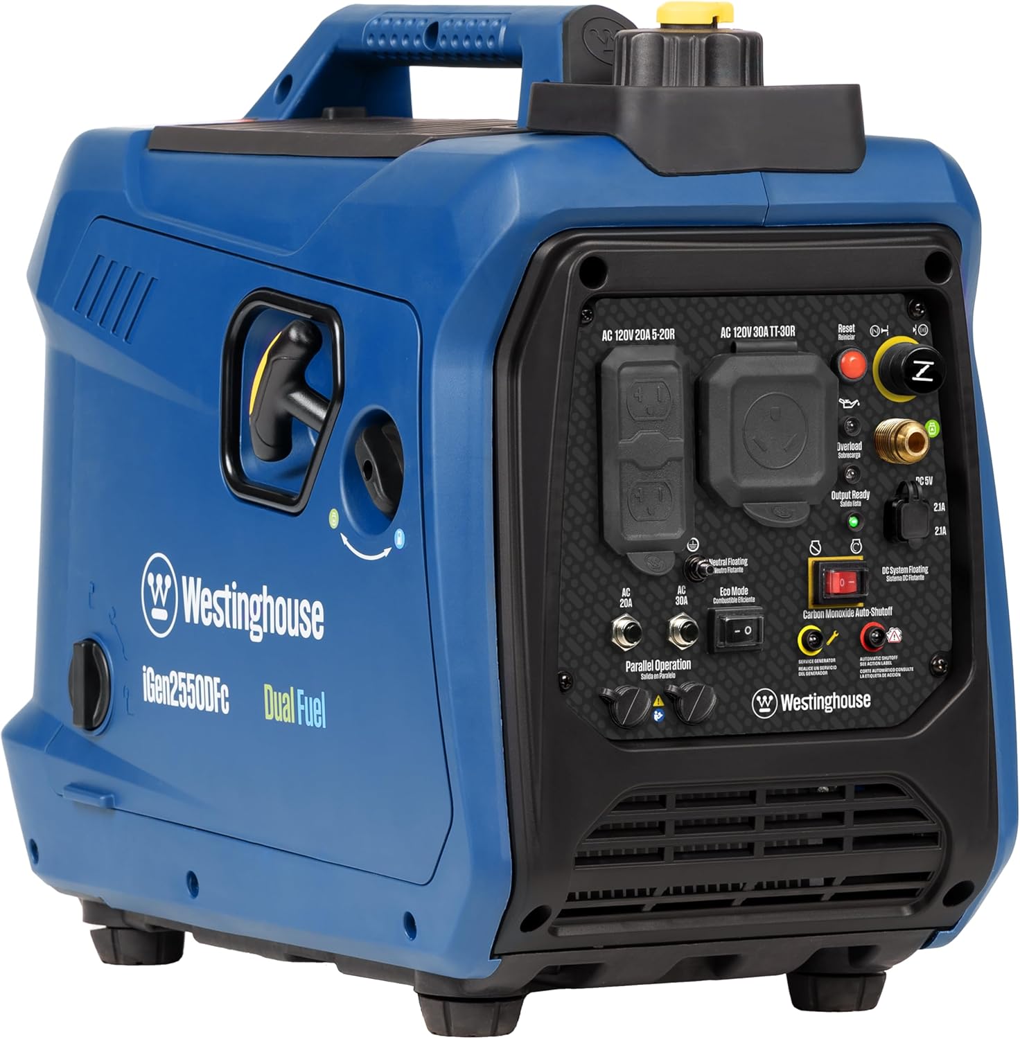 Westinghouse 2550 Peak Watt Super Quiet & Lightweight Portable Inverter Generator, RV Ready 30A Outlet, Gas and Propane Powered, CO Sensor, Parallel Capable, Long Run Time
