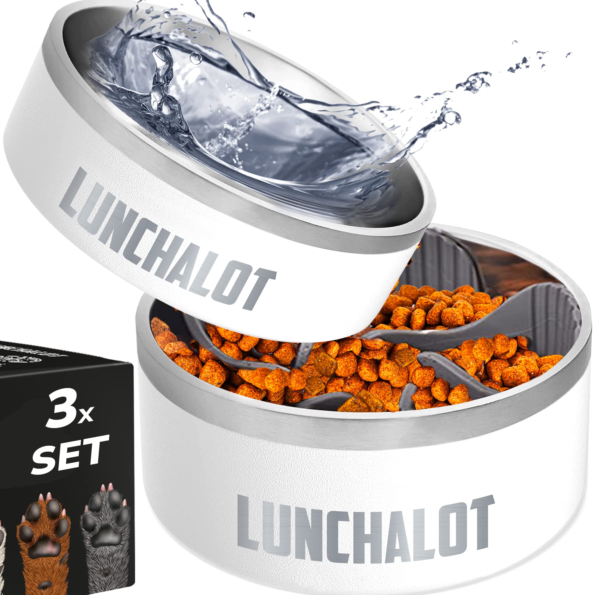 Stainless Steel Dog Bowls Medium Sized Dog Water and Food Bowls for Slow Eating & Drinking by