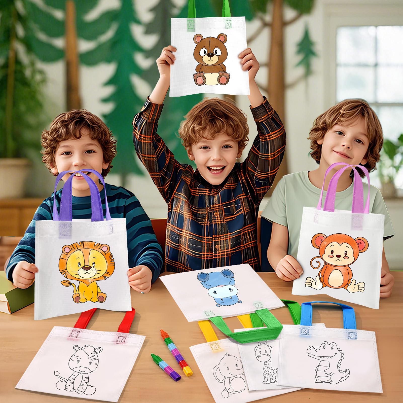 Lot De 12 Sacs Licorne Et Dinosaure à Colorier – Avec Crayons Empilables – Kit Créatif Anniversaire Enfant