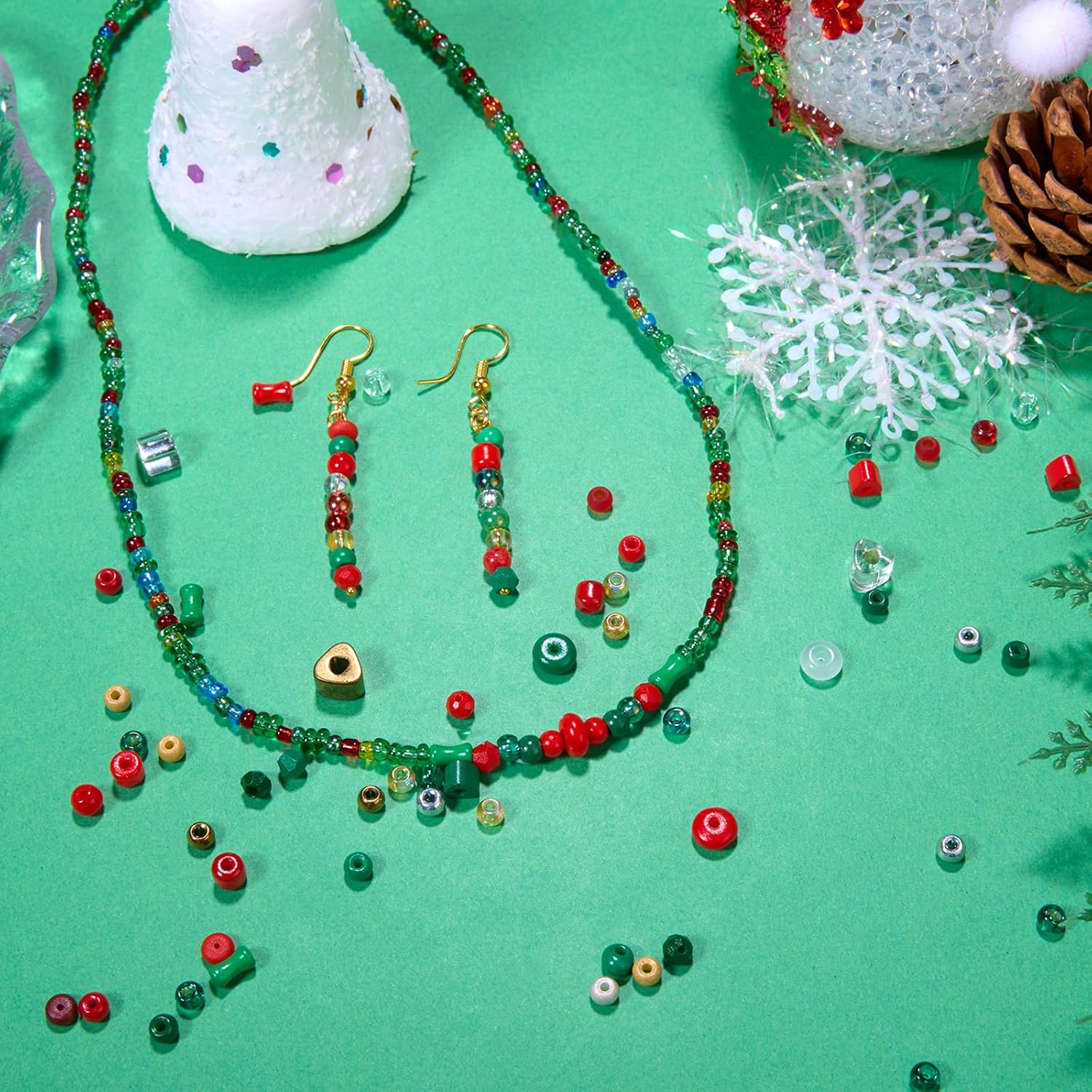 Ornaland 45g/210-330Pcs Christmas Beads for Jewelry Making Bulk Assorted Small Glass Seed Spacer Christmas Beads for Bracelets Neckalce Earring DIY Jewelry Making 2.5~12.5mm(Mixed Color) - Image 6