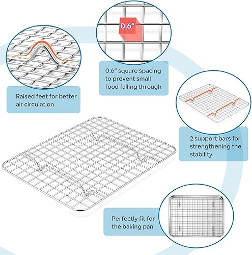 Miniatura 4 de TeamFar Bandeja para hornear con estante, 12.5 x 10 x 1 pulgadas, tostadora de acero inoxidable con rejilla para hornear, asar, enfriar, saludable y