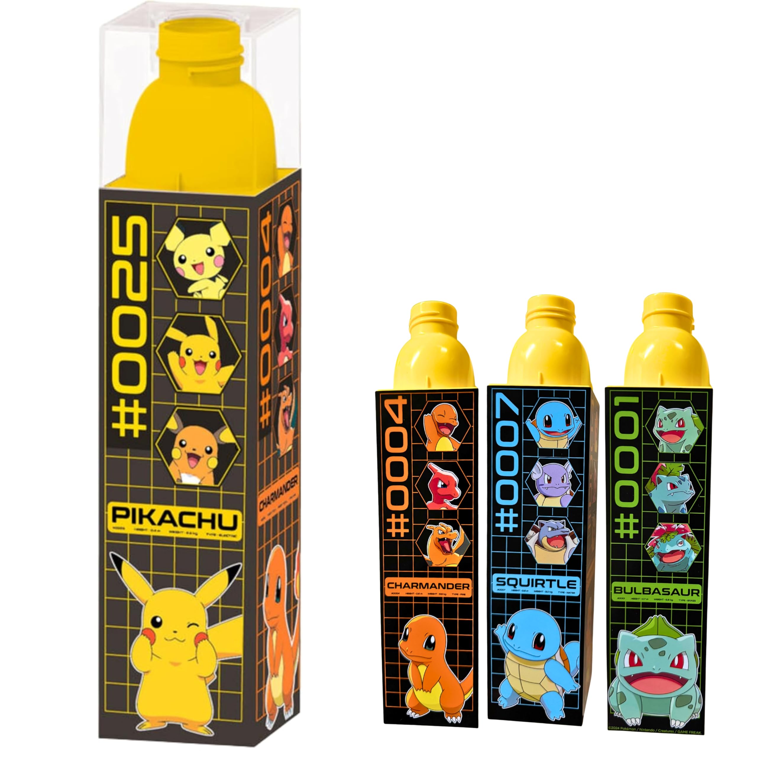 Srv Hub Pikachu Bottle Pokémon Square Water Bottle For Kids, 650Ml Leakproof Plastic Bottle With Transparent Lid – 4-Sided Pikachu Prints, Durable Bpa-Free Bottle For School, Sports & Travel Christmas Gifts