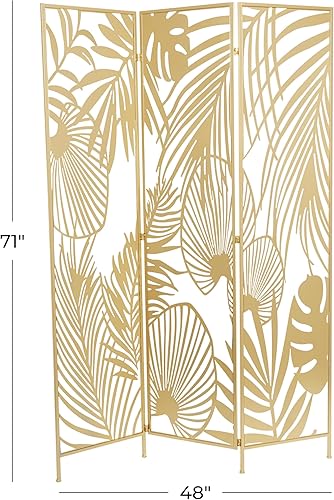 Miniatura 3 de Deco 79 Divisor de ambientes de metal plegable con recorte de hoja de palmera, 3 paneles de privacidad, división de habitación 48 x 1 x 71 pulgadas,