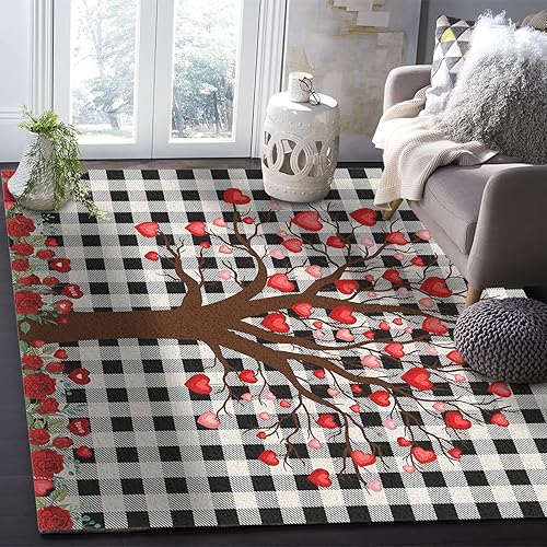 Miniatura 3 de Alfombra de área para interiores de 3 x 5 pies alfombra antideslizante para el día de San Valentín para habitación de los niños árbol de amor rojo