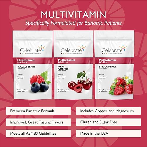 Miniatura 2 de Celebrate Vitamins Bariatric Multivitamin Soft Chews, RazzleberryStrawberryCherry, para pacientes post bariátricos, incluyendo gastrectomía en manga