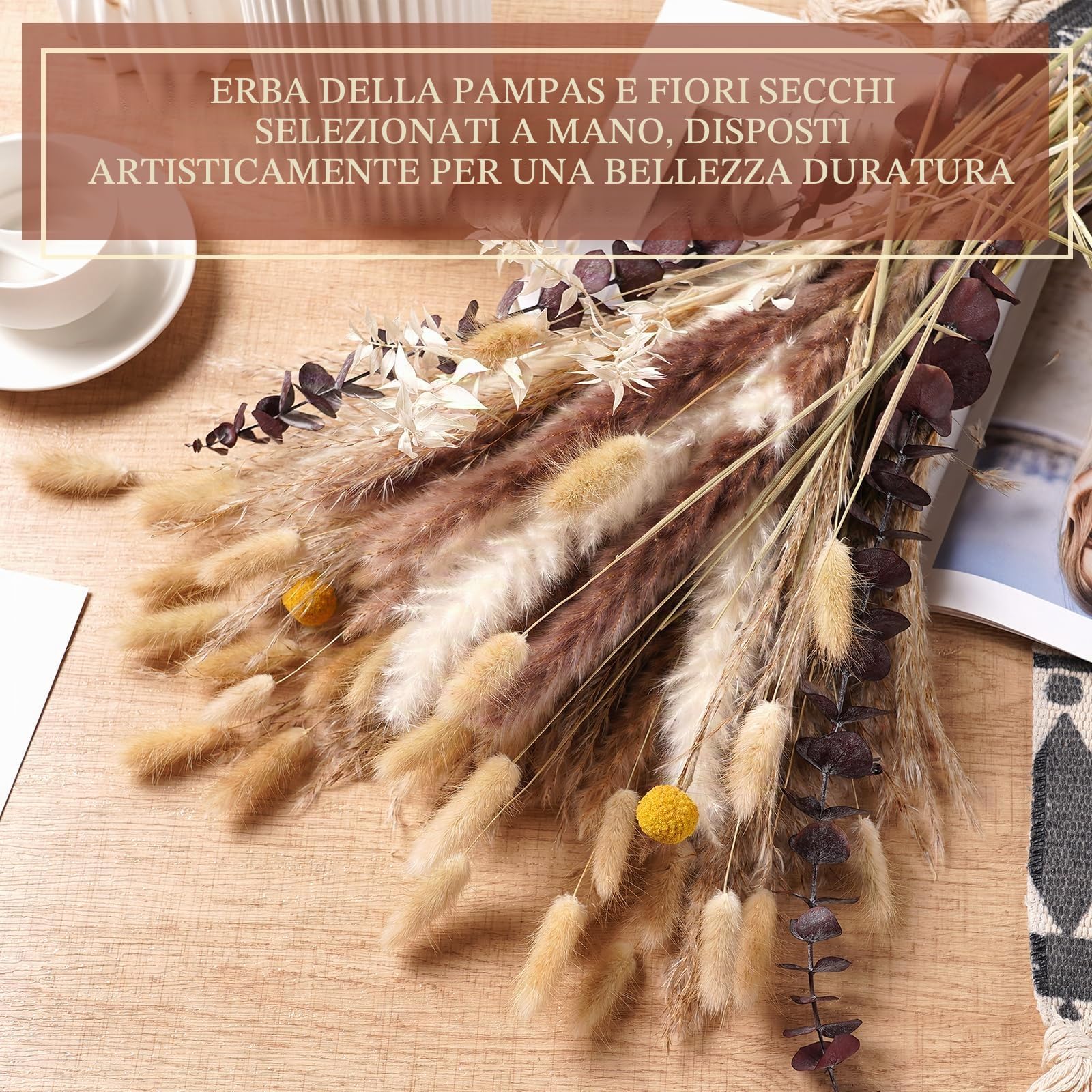 89 PCS Bouquet di Pampas Grass Essiccato, Decorazione Boho per Matrimoni, Tavoli e Casa | Erba della Pampa Bianca e Marrone | Bunny Tails, Fiori Secchi per Eventi Rustici e Arredamento Estiv
