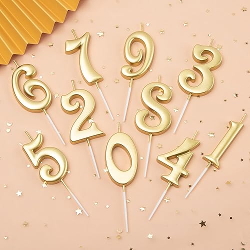 Miniatura 3 de PHD CAKE 10 velas de cumpleaños con números dorados del 0 al 9, cumpleaños número uno, velas de números dorados, celebración de fiesta, baby showers