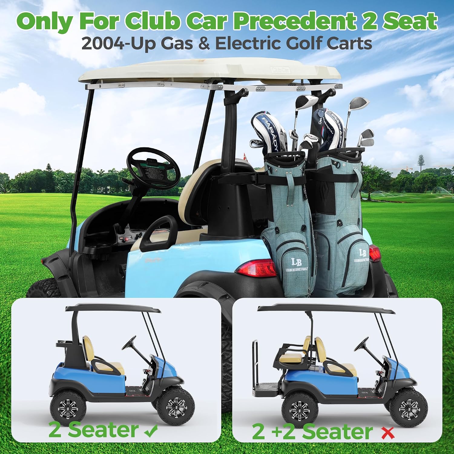 10L0L Golf Bag Attachment for Club Car Precedent 2004+ Gas & Electric Golf Carts 102504001, Golf Bag Holder Bracket Rack Assembly for Golf Cart Rear Seat(Not Include The Side Poles)- Black