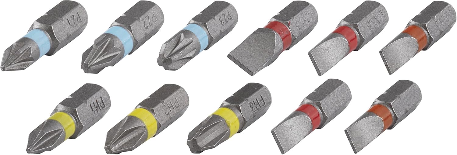 wolfcraft Bit Set Flat/Crosshead (PH/PZ), 12 Pcs. I 2445000 I 11 Solid bits in Various Sizes, incl. bit Holder