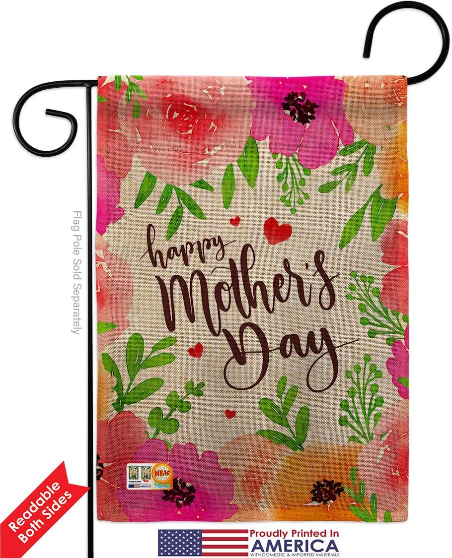 Colorful Happy Mother's Day Garden Flag Set with Stand Family Mom Mama Grandma Love Flowers Parent Sibling Relatives Grandparent Small Gift Yard House Banner Double-Sided Made In USA 13 X 18.5