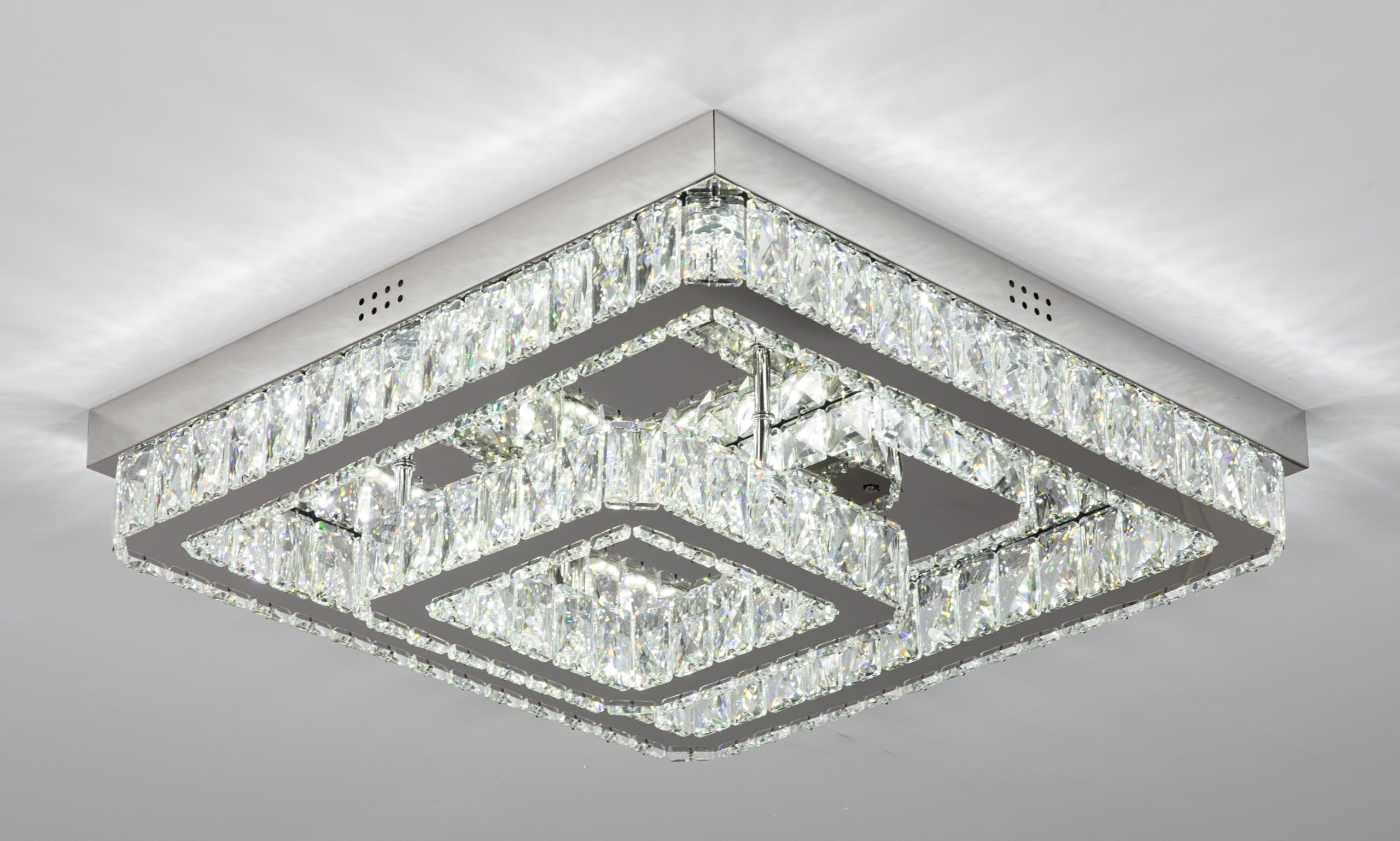 Modern Crystal LED Ceiling Light, 50cm Square Dimmable Flush Mount Ceiling Lamp with Remote Control, 2700K-6500K Changeable CCT Luxury Chandelier Fitting for Living Room, Bedroom, Dining Room, Hallway
