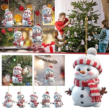 5pcs Christmas Ornaments 2D Snowman Ornaments for Xmas Tree Decorations Acrylic Snowman with Hat Acrylic Christmas Hanging Ornament Xmas Trees Ornament Hanging Decorations for Xmas Tree Decor