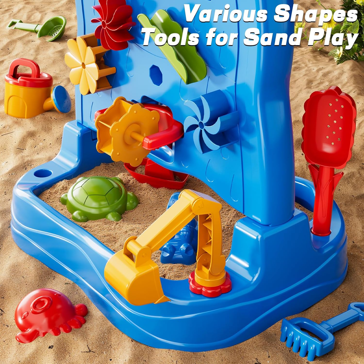 Toddler Sand Water Table Waterfall Wall Playset, Kids Activity Sensory Table with Beach Fun Sand Toy, Summer Outdoor Toys Sand Water Play Table for Toddler Ages 2 3 4 5 6 7 8