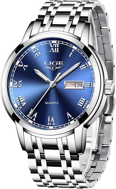 LIGE Mens Watches Stainless Steel Waterproof Analogue Quartz Watch Men Business Dress Watch for Men