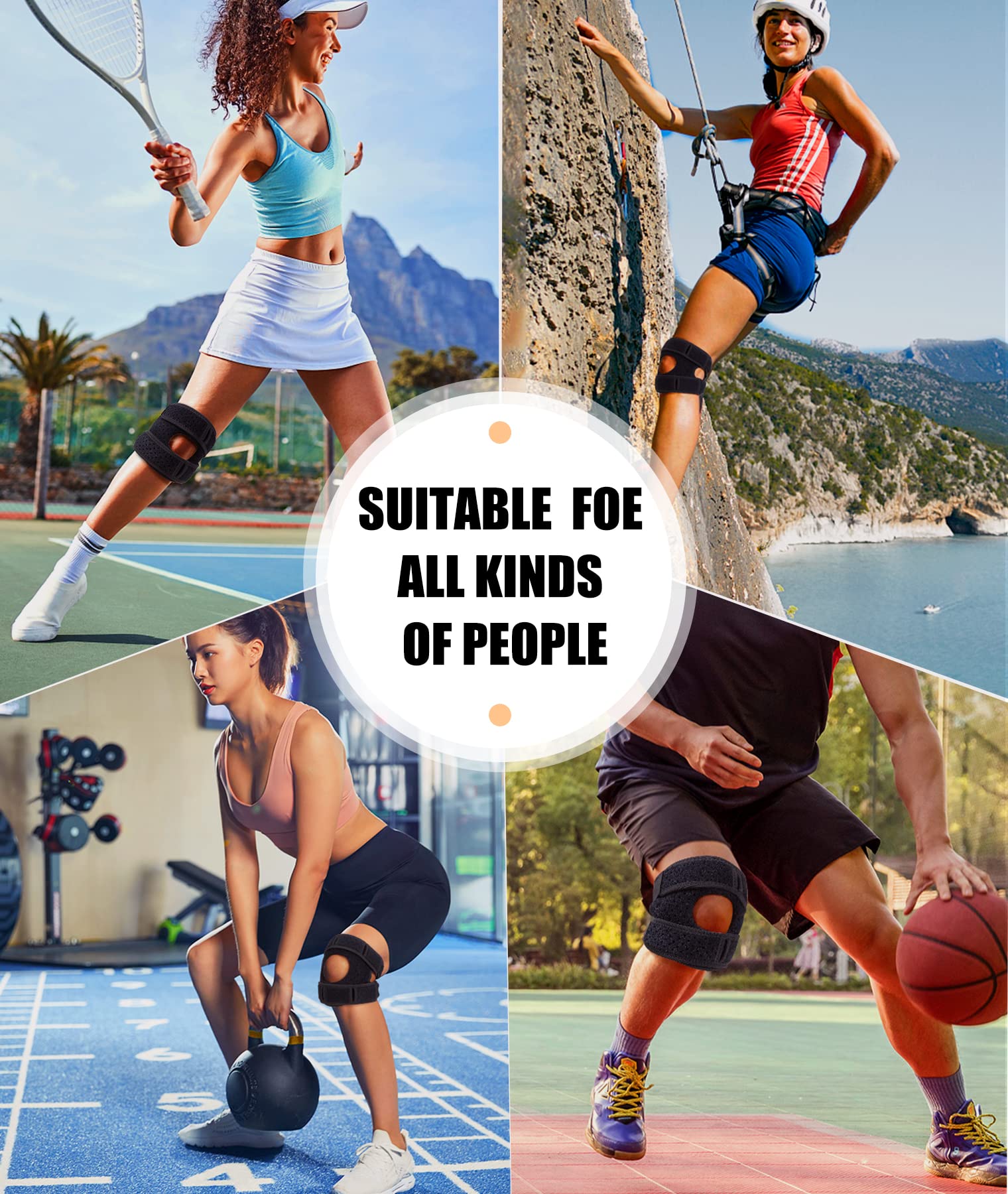 ANACON Genouillères doubles pour rotule, genouillère stabilisatrice de rotule pour soulager les douleurs au genou, courir, tennis, sauter, arthrite, tendinite, récupération des blessures, protection