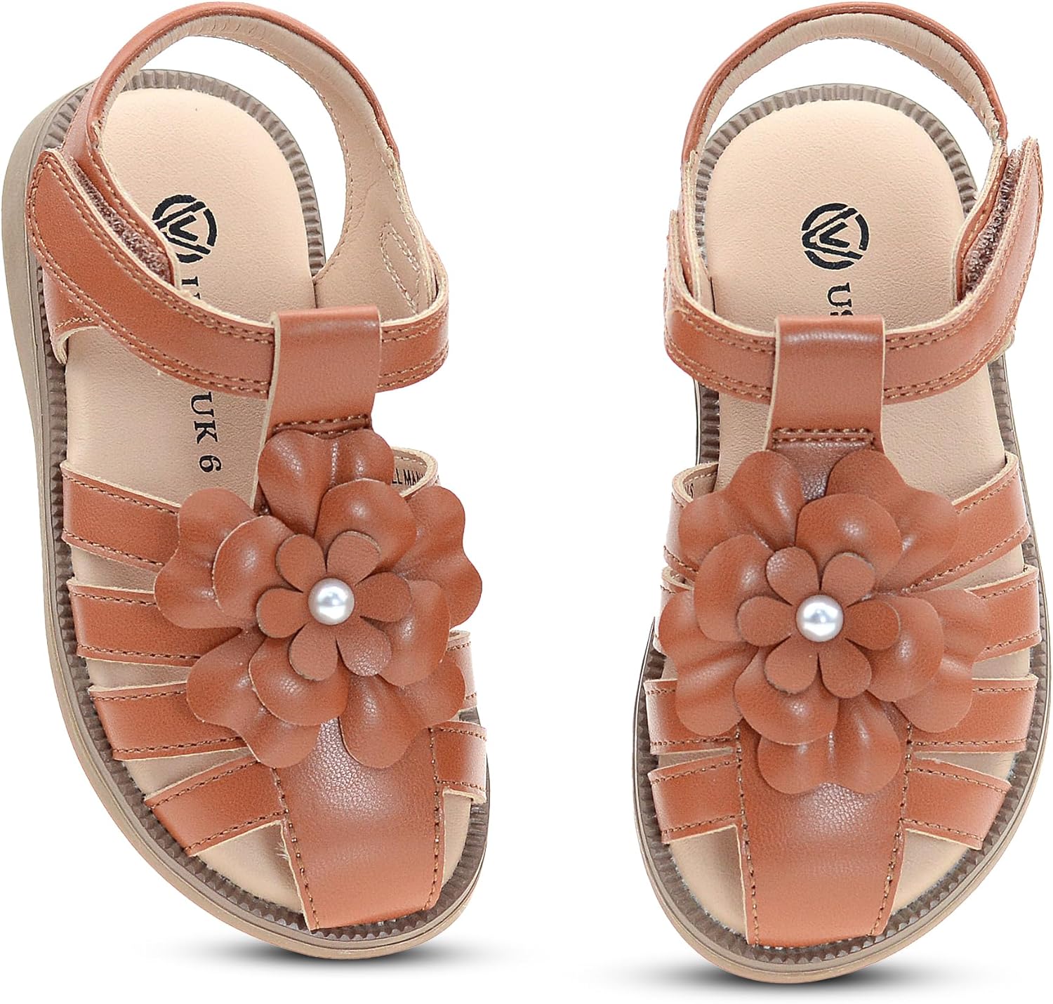 Toddler Girls Sandals Closed Toe Soft Sole Walking Shoes for Baby Infant Princess Flower Summer Flats