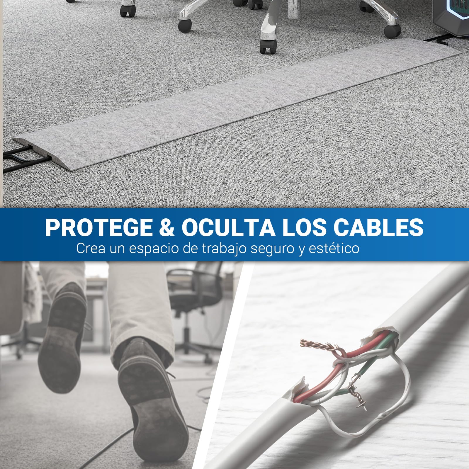PUNCIA 4 Piezas Canaletas para Cables Adhesiva de Oficina Cubiertas de Suelo para Cables Protector de Pasacables de Pet Evita Riesgos de Tropiezos (160 cm)