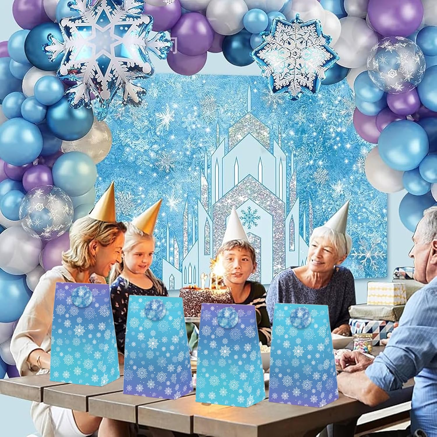 24 Pcs Winter Snowflake Goodie Bags with Stickers,Winter Themed Decorations Birthday Favor Bags,Holiday Party Gift Bags for Christmas Winter Wonderland Party Supplies - Image 5