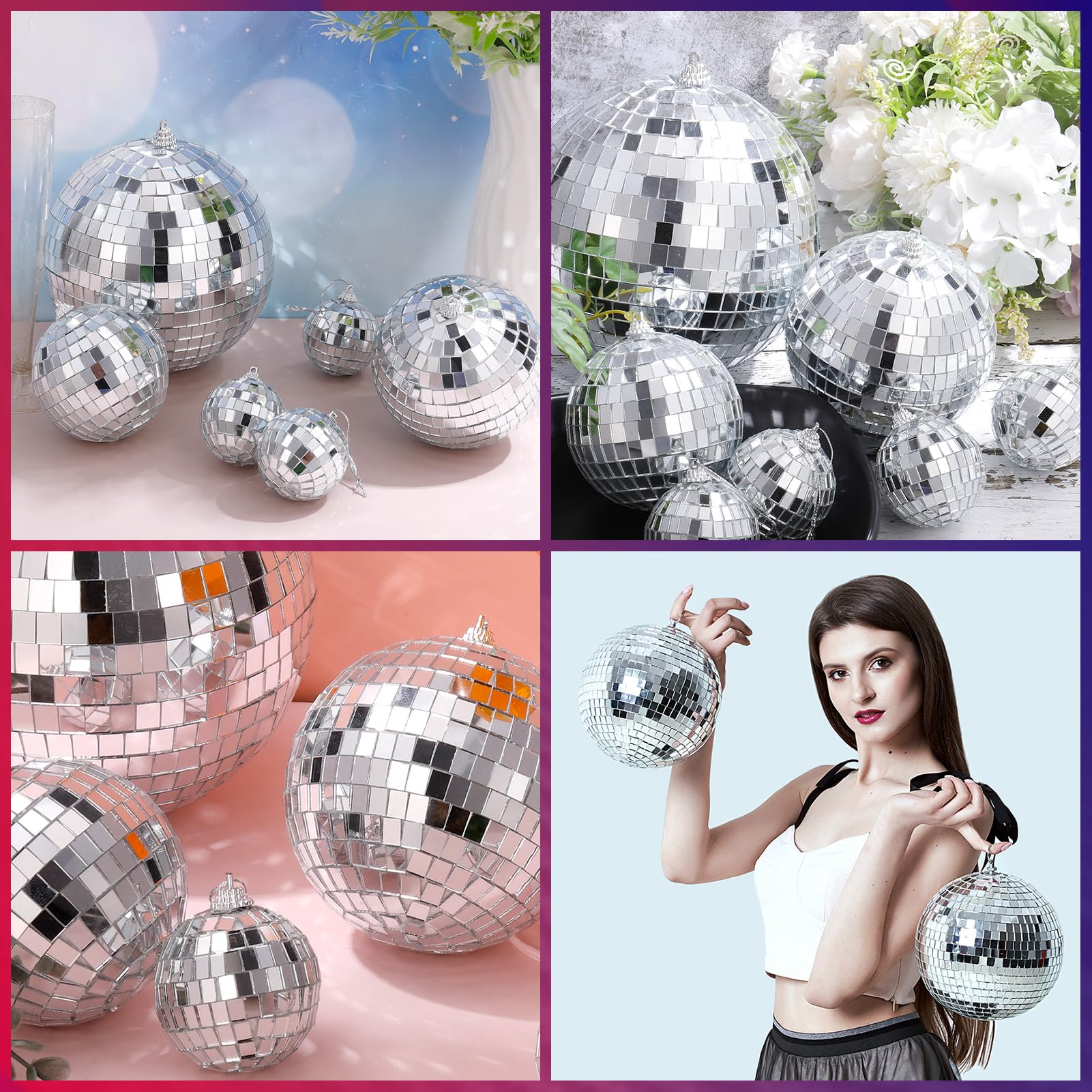 Juego de 12 bolas de discoteca grandes con espejo con anillo colgante para fiestas, bodas, bailes y festivales de música, decoración de club, escenario, decoración de DJ (1.97/3.15/3.94/5.9