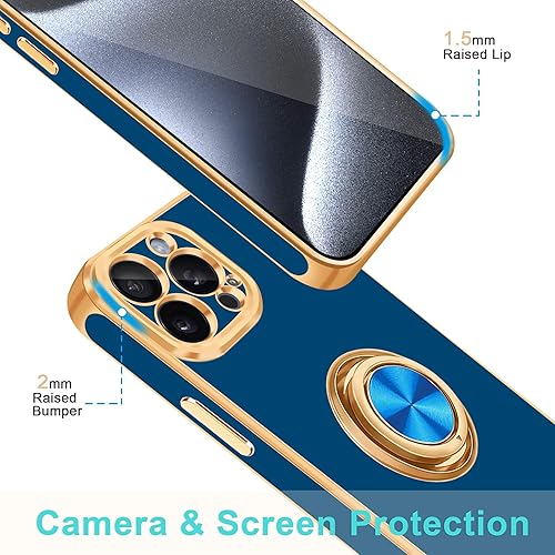 Miniatura 2 de Fingic Funda para iPhone 15 Pro Max con soporte de anillo de 360 soporte magnético para automóvil Lindo soporte delgado para mujeres y niñas, funda