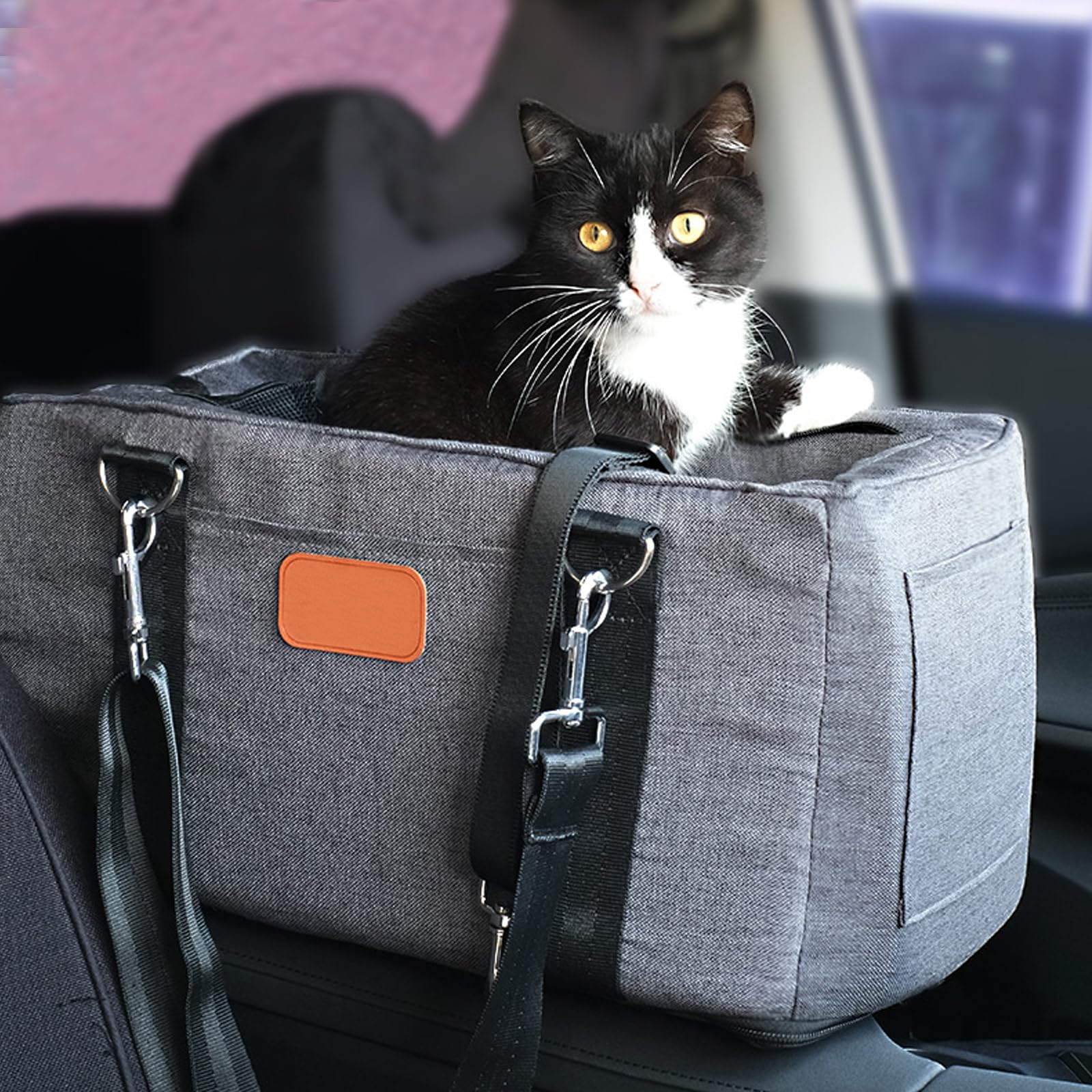 Consolle Centrale Seggiolino Auto per Cani Gatti Seggiolino Auto per Braccioli per Animali Domestici Lavabile e Staccabile con Corda di Sicurezza per Viaggi,in Uscita,Grigio