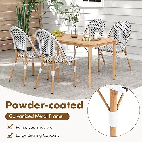 Miniatura 9 de Tangkula Juego de 2 sillas francesas de bistró, sillas de comedor sin brazos para exteriores con ratán tejido a mano, sillas decorativas con marco