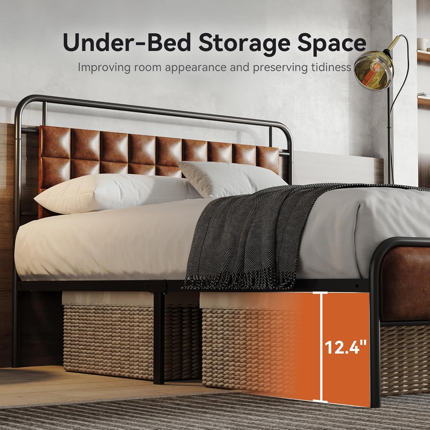 BedsPick Queen Size Bed Frame, Platform Bed Frame with Upholstered Headboard, 12 Quiet Slats, Urban Style Design, No Box Spring Needed