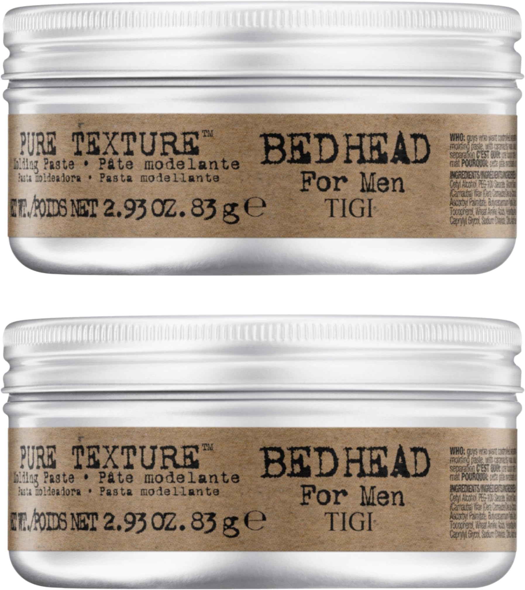TIGI Bed Head for Men Pure Texture Molding Paste 2.93 oz (Pack of 2)