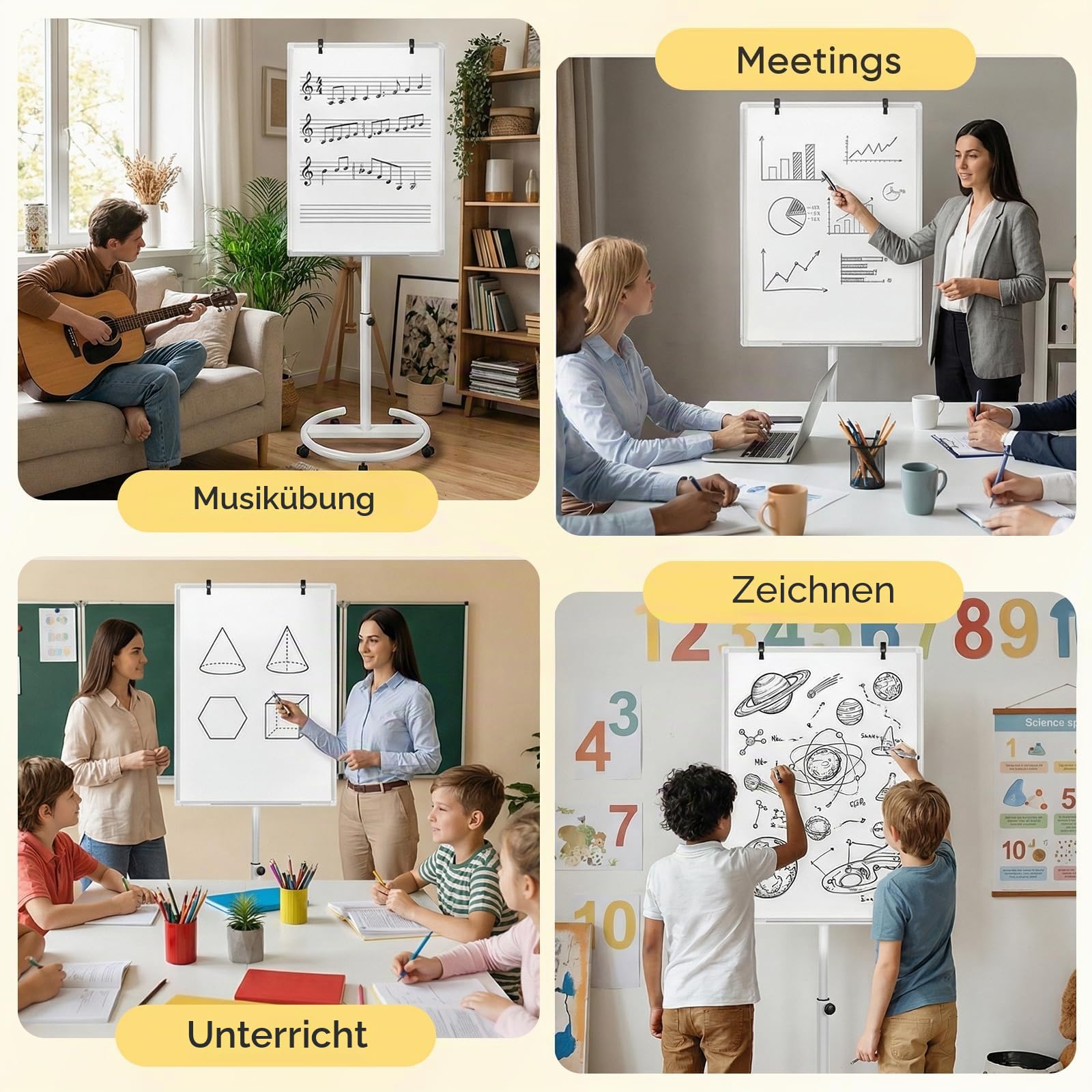 100x70cm Flipchart Ständer, Magnetische Whiteboard mobil mit Rollen, höhenverstellbar 157-195cm, trocken abwischbar, magnetisch, für Büro Schule Zuhause