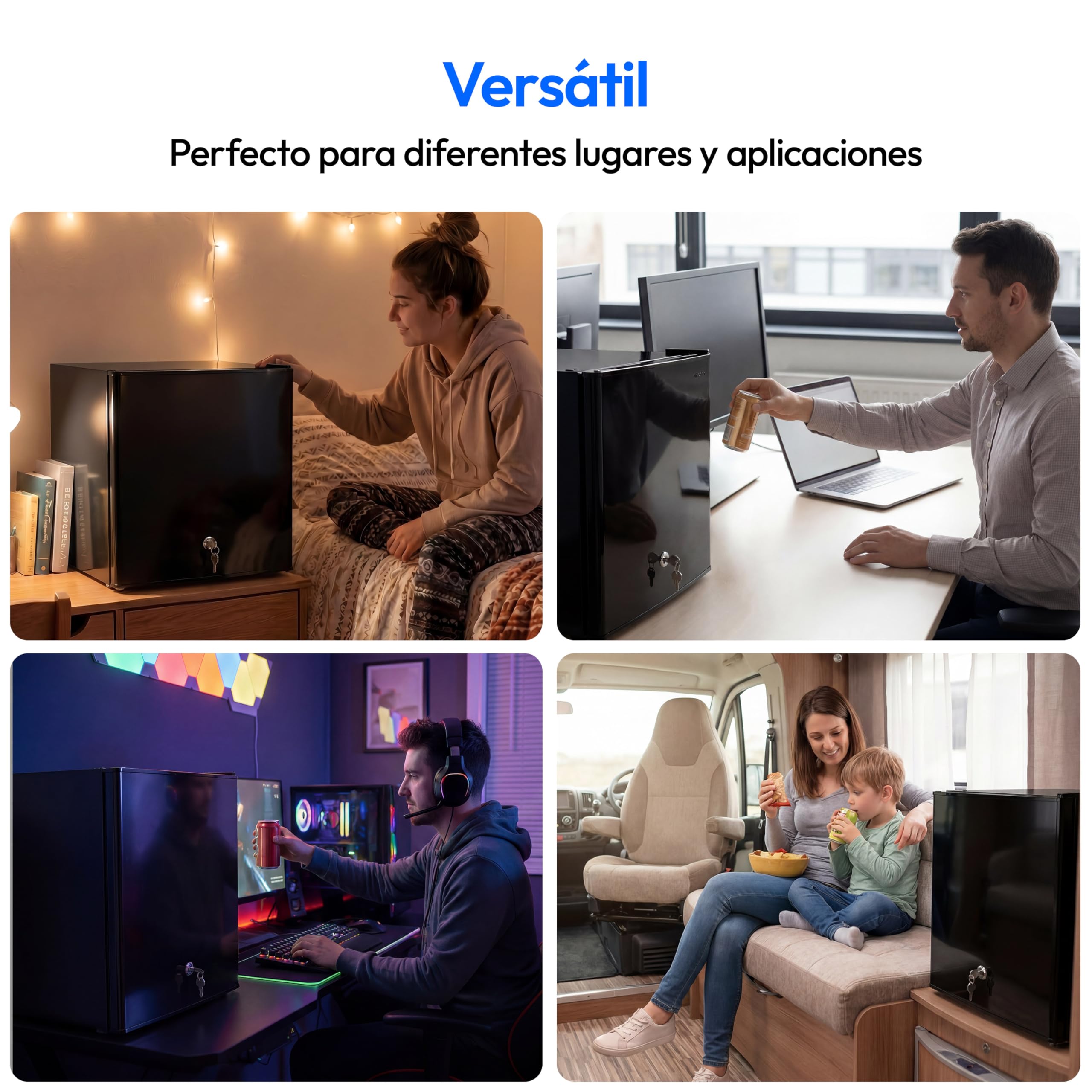 MEDION Mini frigorífico con cerradura y congelador 42 L, silencioso pequeño frigorífico para oficina hotel minibar camping gaming, bebidas alimentos hielo, puerta reversible, MD 370001 negro
