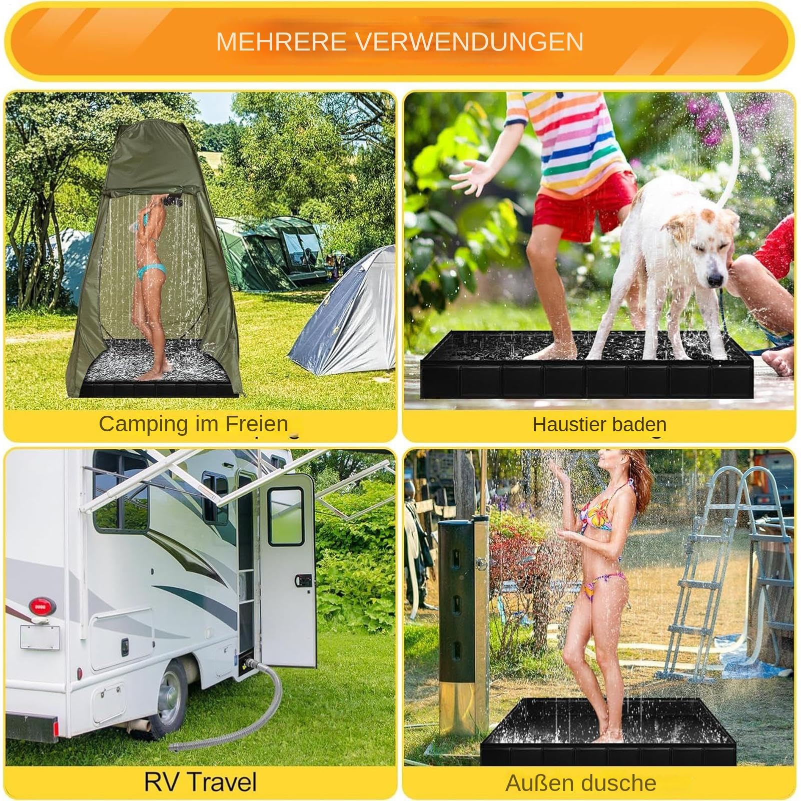 Przenośna podłoga prysznicowa do kempingu, składana podstawa prysznicowa, brodzik z wężem odpływowym, mobilna podstawa namiotu kempingowego outdoor, 80x80x10 cm
