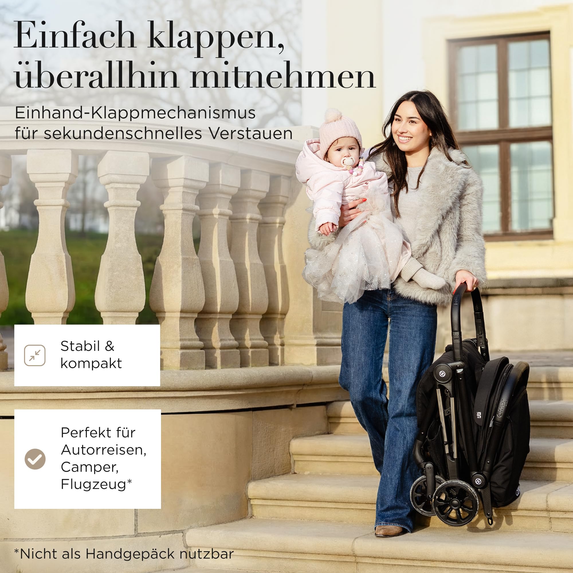 AMOR BABY Reisebuggy leichter Kinderwagen mit Einhand-Faltsystem klappbar kompakt für Reisen Auto Urlaub verstellbarer Sitz