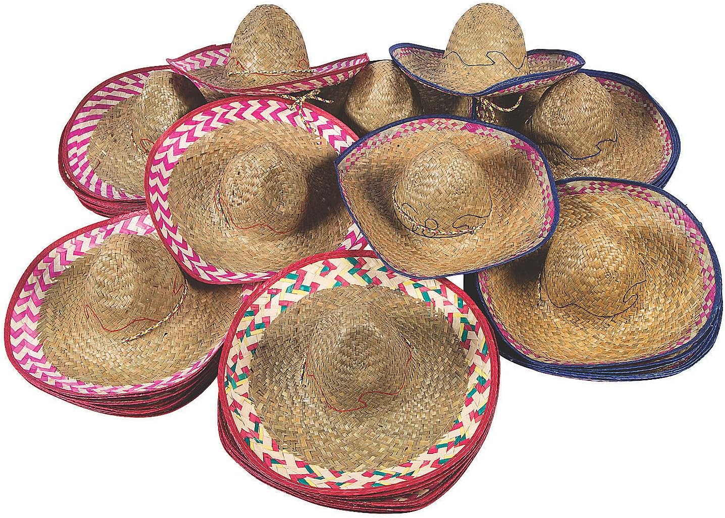Fun Express Bulk Adult Sombrero Party Hats 72 Pack - Premium Embroidered Mexican Straw Hats for Fiesta Party Decorations, Cinco de Mayo Celebrations & Taco Party Supplies | Authentic Design