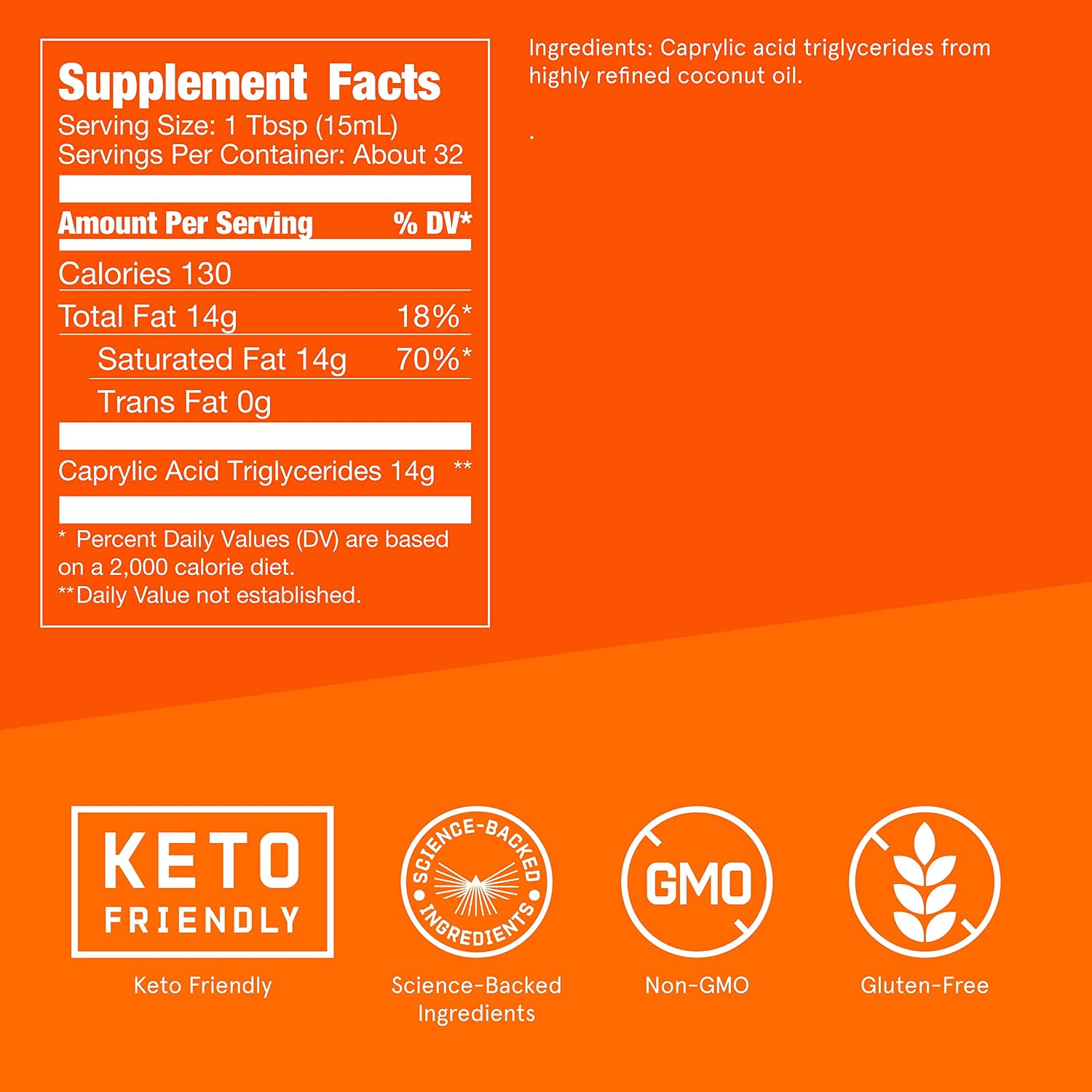 Bulletproof Brain Octane Premium C8 MCT Oil from Non-GMO Coconuts, 14g MCTs, 2 Pack 16 Fl Oz, Keto Supplement for Sustained Energy, Appetite Control, Physical Energy, Non-GMO, Vegan & Cruelty Free