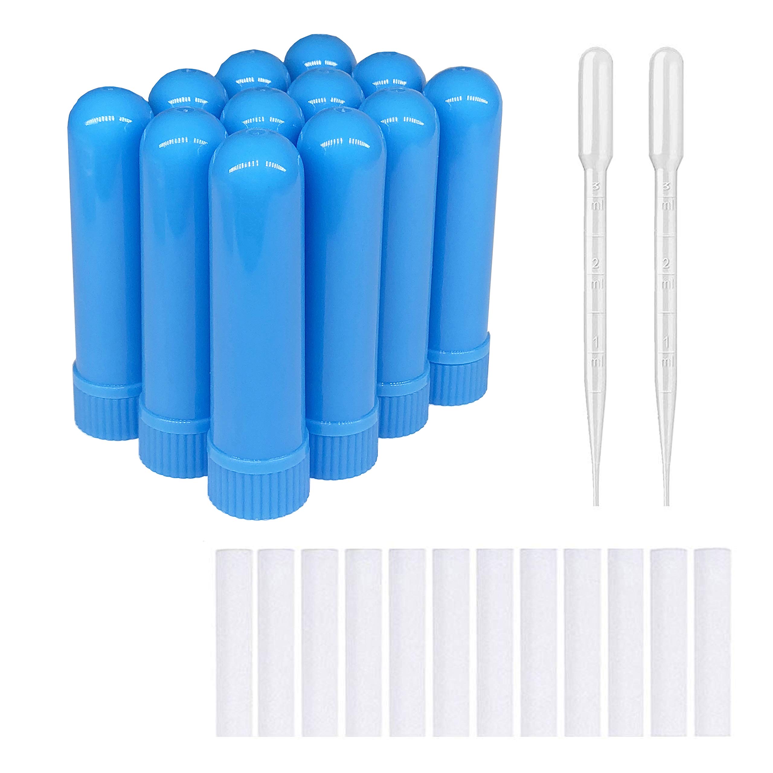 12 Sets(Blue) Essential Oil Aromatherapy Tubes Inhaler Sticks Blank Nasal Inhalers(12 Complete Sticks) + 2 Polyethylene Pipette Droppers