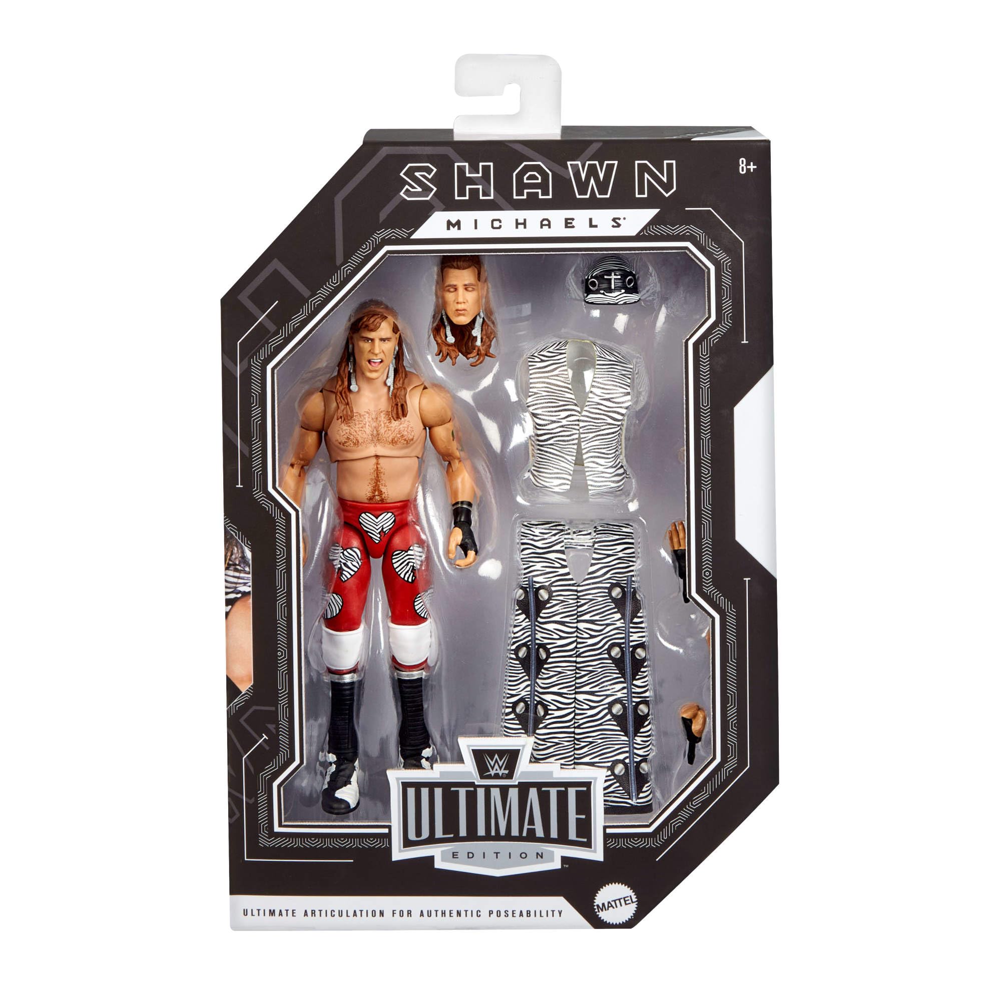 Mattel WWE Ultimate Edition Shawn Michaels figurka i akcesoria | Zestaw figurek Shawn Michaels, 15 cm, wymienne głowy i dłonie, 30 punktów artykulacji, JKD31