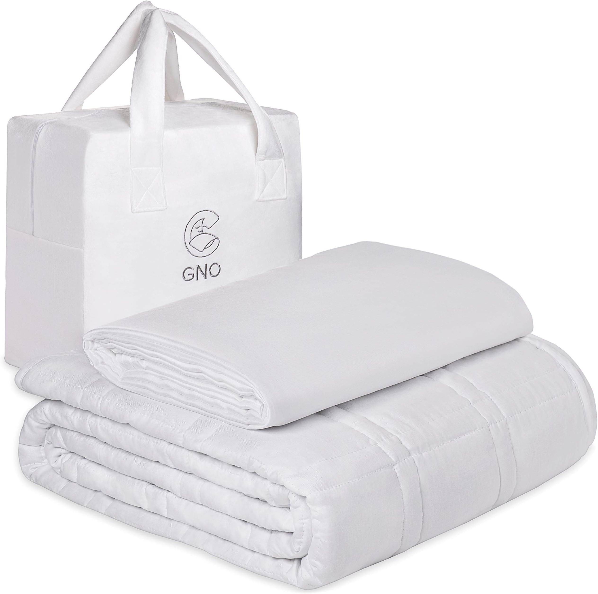 GNO Premium Adult Weighted Blanket & Removable Bamboo Cover - (15 Lbs - 48''x72'' Full Size) - 100% Oeko Tex Certified Cooling Cotton & Glass Beads - Organic Heavy Blanket - Designed in USA - White