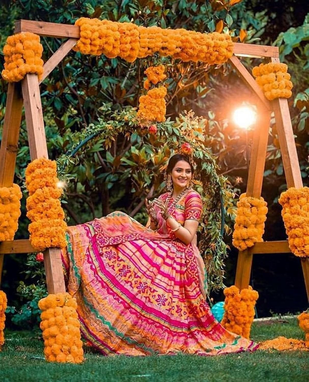 10 Mango Color Artificial Strings Marigold Flower 4.5 FEET Long for Parties Weddings Indian Theme Decorations Home Decoration Diwali Indian Festival Christmas Garland Strings Mehndi