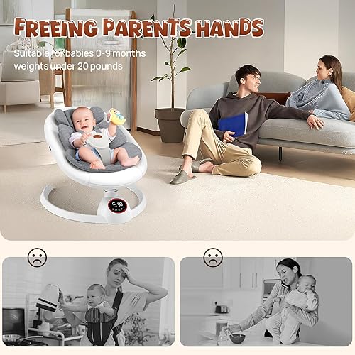 Miniatura 6 de Columpios para bebés y niños pequeños, columpio portátil para bebé con almohadilla extra, columpio eléctrico para bebés con 5 velocidades y música