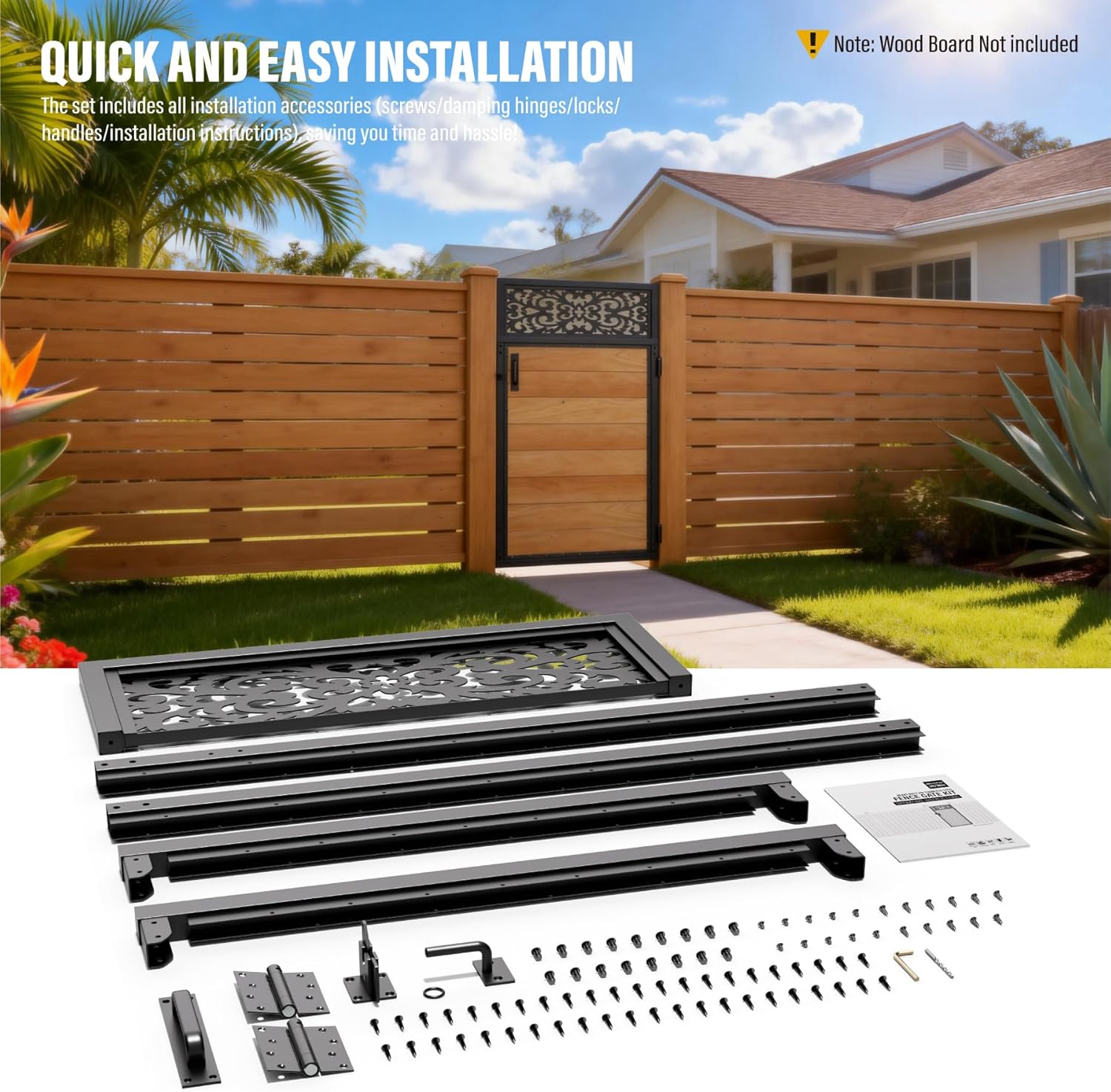 3x5FT Fence Gate Frame Kit 201 Stainless Steel Anti-Sag Heavy Duty Garden Gate Reinforcement Hardware, Left/Right Mount (No Panels Included)(34.8"W X 59"H)