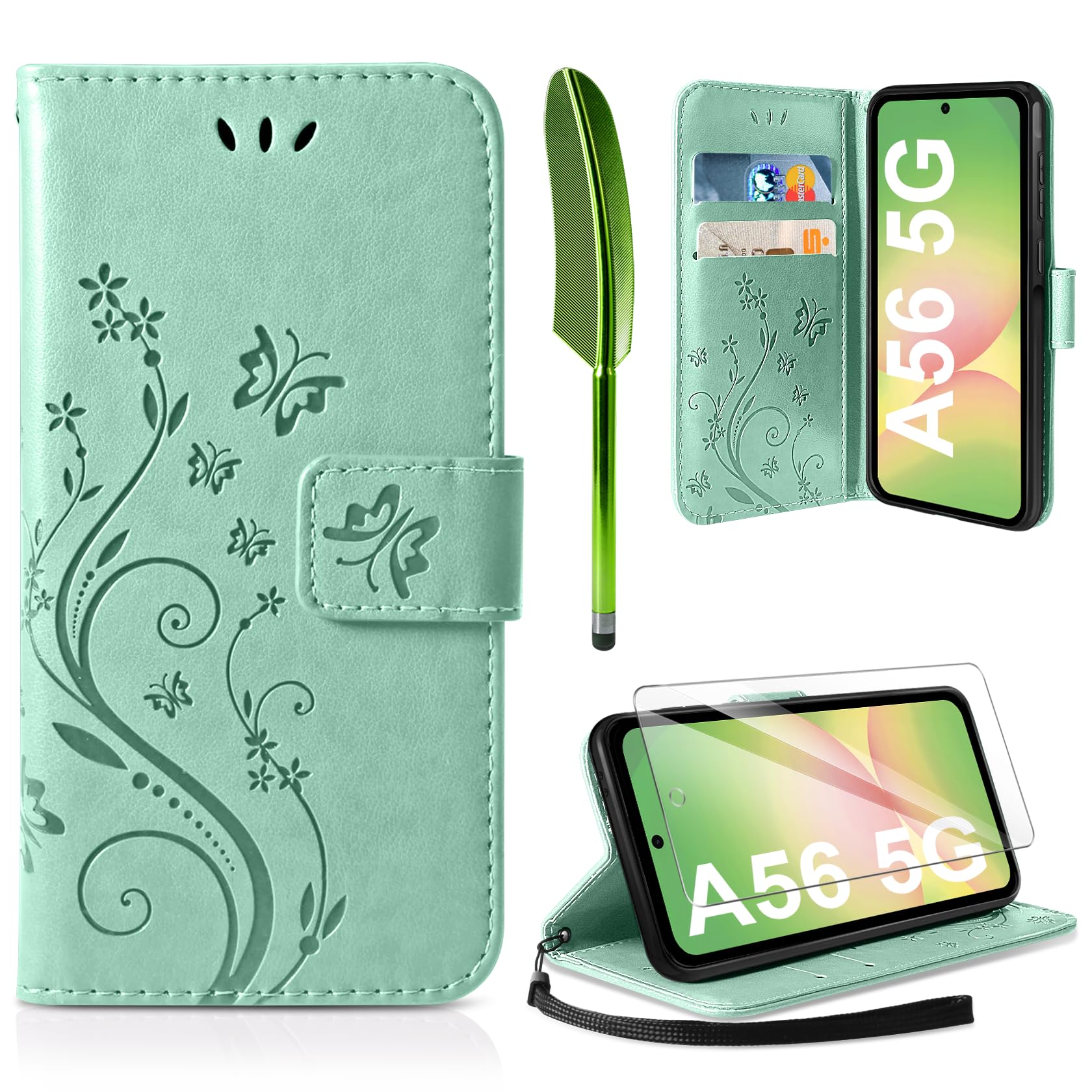 AROYI Lederhülle Kompatibel mit Samsung Galaxy A37 5G Hülle und Schutzfolie, Flip Wallet Handyhülle PU Leder Case Kartensteckplätzen Schutzhülle Kompatibel mit Samsung Galaxy A37 5G Dunkel Blau
