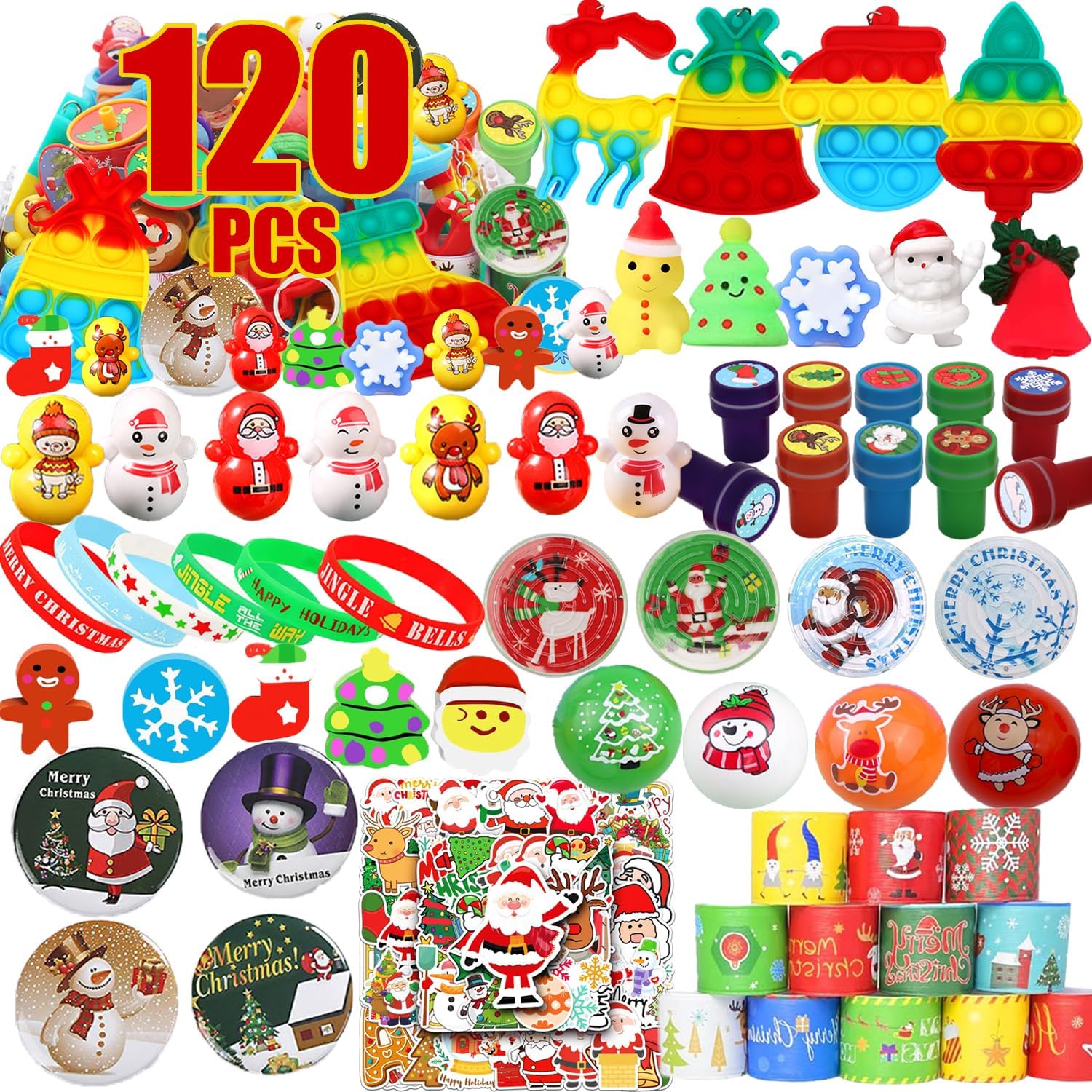120 Pcs Christmas Goodie Bag Stuffers for Kids, Bulk for Students Classroom Prizes, Christmas Party Favors for Kids, Stocking Stuffers for Kids, Treasure Box Toys for Classroom