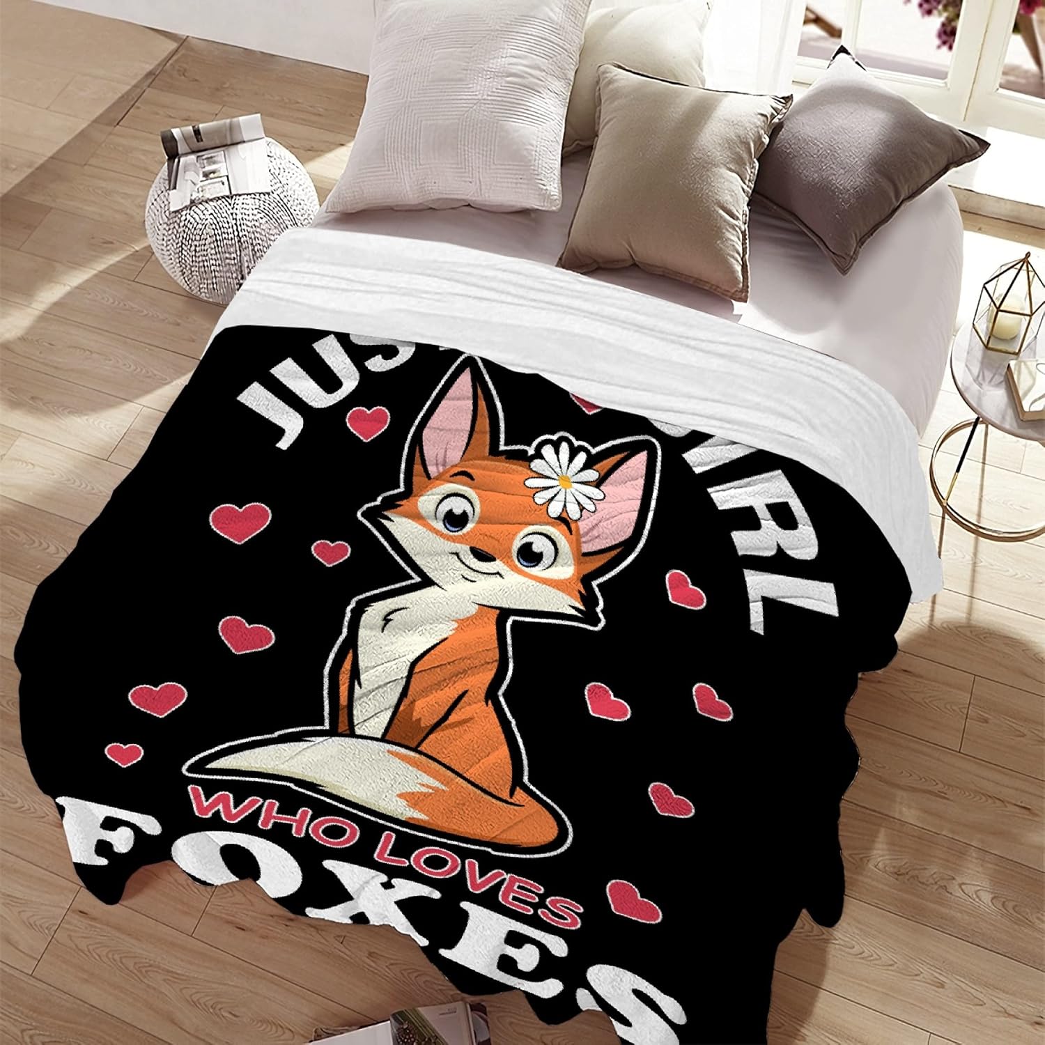 Fox Blanket Stuffed Animal Gift for Teen Kids Women Fleece Throws-Just A Girl Who Loves Foxes Lightweight Plush Toddler Christmas Decor Super Soft Flannel Blankets for Bedding Chair-60x80 Inches image 2