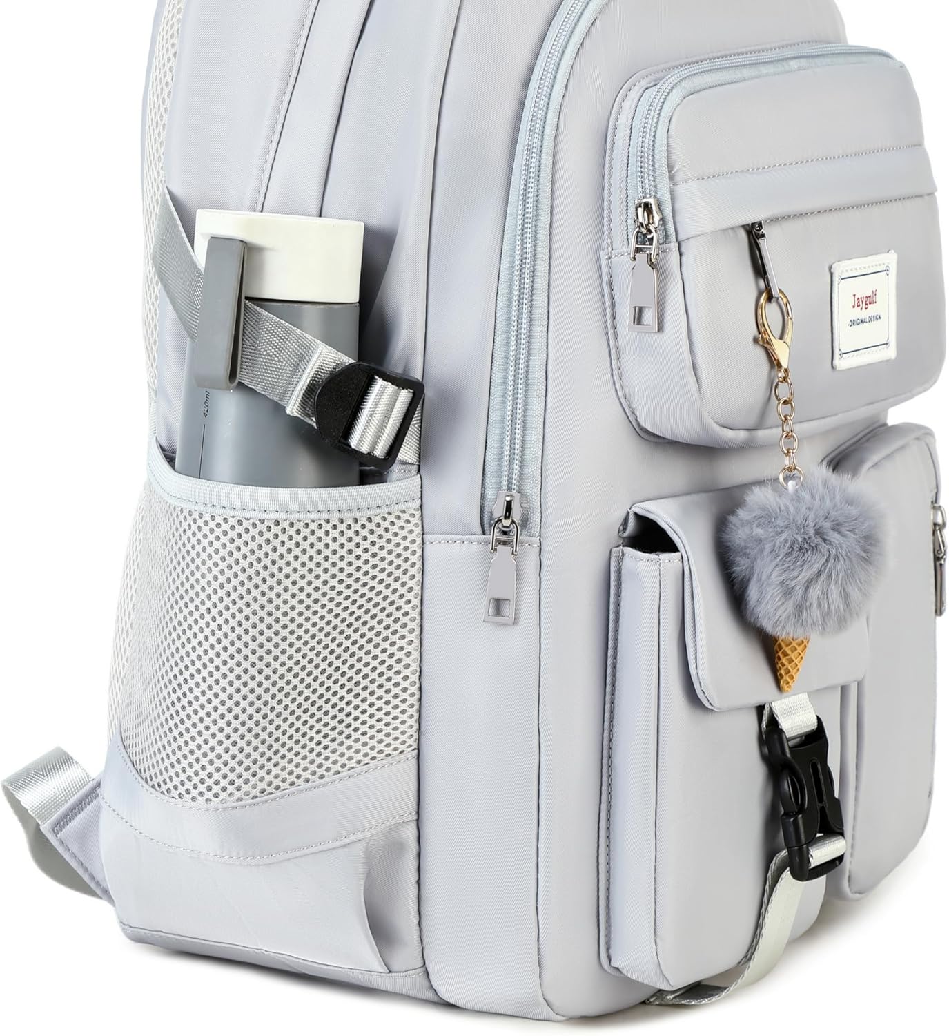 Girls Backpack Stylish Schoolbag Set for College or High Student Laptop Backpack for Women Grey - Image 7