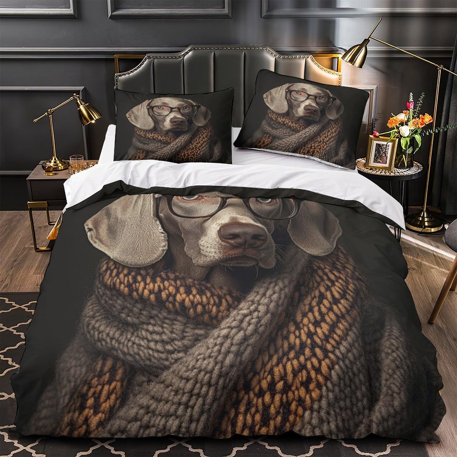 Housse de couette chien 3D 140x200 en microfibre hypoallergénique avec fermeture éclair pour enfant