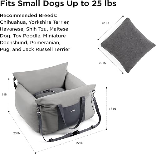 Miniatura 5 de Lesure Asiento de automóvil para perros pequeños - Asiento elevador suave para perros con bolsillo de almacenamiento y correa de seguridad con clip